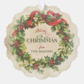 ヴィンテージ素朴メリークリスマスフローラリース写真 オーナメントカード (正面)