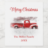 ヴィンテージ素朴メリークリスマスレッドホワイトトラック ワインラベル (シングルラベル)