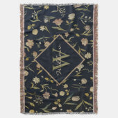 ヴィンテージ素朴モノグラムフローララグ模様 スローブランケット (正面縦)