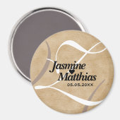 ヴィンテージ素朴モノグラム日付の保結婚存 マグネット (正面/裏面)