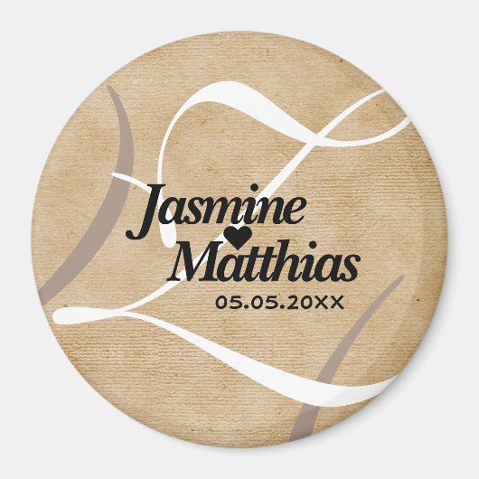 ヴィンテージ素朴モノグラム日付の保結婚存 マグネット (正面)