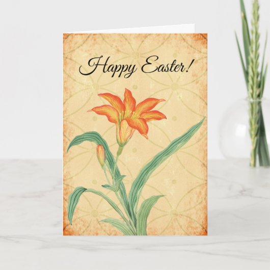 ヴィンテージ素朴ユリ花イースターカード サンキューカード (正面)