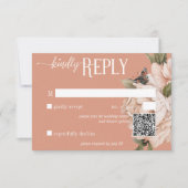 ヴィンテージ素朴ラスト&ピーチ牡丹QRコード 出欠カード (正面)