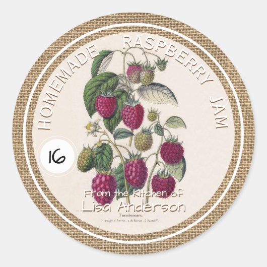 ヴィンテージ素朴ラズベリージャムカスタムステッカーラベル ラウンドシール (正面)