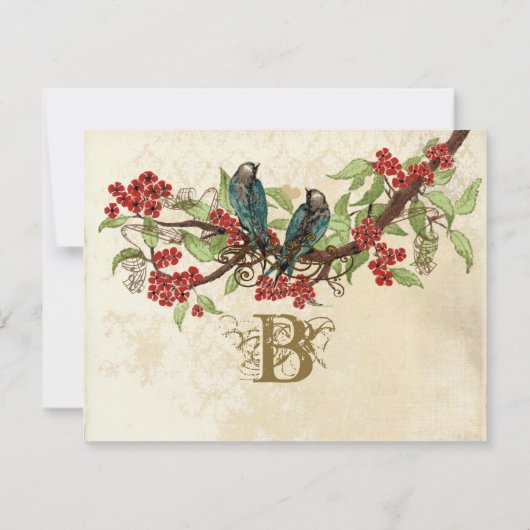 ヴィンテージ素朴ラブバードレッドウェディングRSVP 出欠カード (裏面)