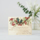 ヴィンテージ素朴ラブバードレッドウェディングRSVP 出欠カード (スタンド正面)