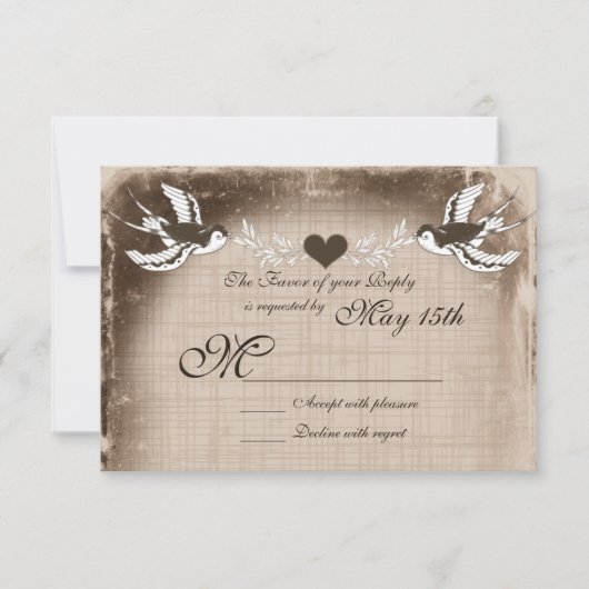 ヴィンテージ素朴ラブバード結婚式RSVPカード 出欠カード (正面)