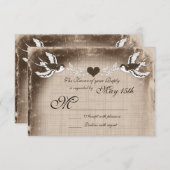 ヴィンテージ素朴ラブバード結婚式RSVPカード 出欠カード (正面/裏面)