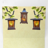 ヴィンテージ素朴ランタンが入った結婚国 三つ折り招待状 (内部最初)