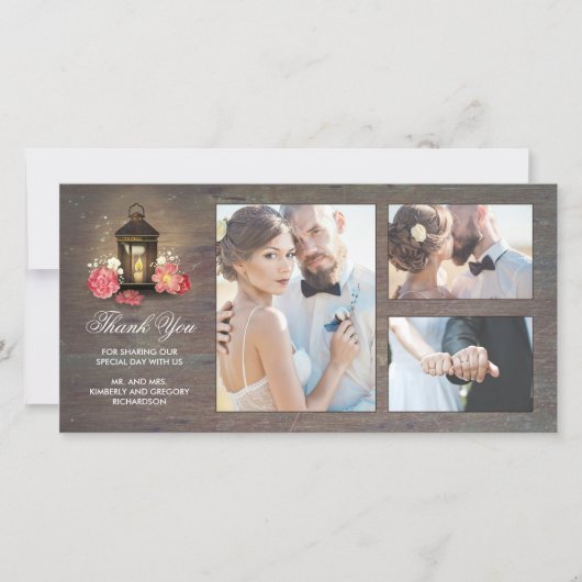 ヴィンテージ素朴ランタン結婚フローラ サンキューカード (正面)