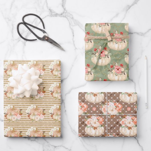 ヴィンテージ素朴リトルカボチャ模様パーティーデコール ラッピングペーパーシート (正面)