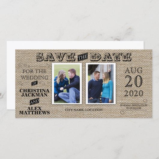 ヴィンテージ素朴ルック日付2の写真を保存 セーブザデート (正面/裏面)