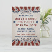 ヴィンテージ素朴レッドとブルーのメモリアルデー誕生日 招待状 (スタンド正面)