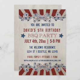 ヴィンテージ素朴レッドとブルーのメモリアルデー誕生日 招待状