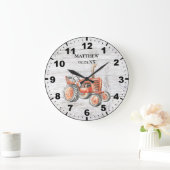 ヴィンテージ素朴レッドトラクターバーンウッド背景 ラージ壁時計 (ホーム)