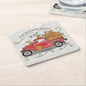 ヴィンテージ素朴レッドトラックカボチャの家族名 スクエアペーパーコースター (アングル)