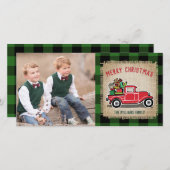 ヴィンテージ素朴レッドトラックグリーンバッファロープレイド写真 シーズンカード (正面/裏面)