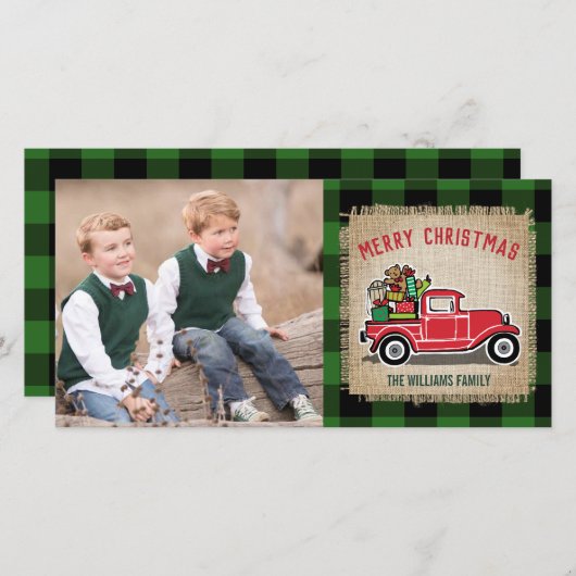 ヴィンテージ素朴レッドトラックグリーンバッファロープレイド写真 シーズンカード (正面/裏面)