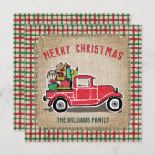 ヴィンテージ素朴レッドトラックプレイドバーラップファミリー シーズンカード (正面/裏面)