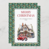 ヴィンテージ素朴レッドトラックメリークリスマス シーズンカード (正面/裏面)