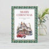 ヴィンテージ素朴レッドトラックメリークリスマス シーズンカード (スタンド正面)