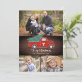 ヴィンテージ素朴レッドトラック3写真クリスマスカード シーズンカード (スタンド正面)