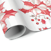 ヴィンテージ素朴レッドフローラ植物性クリスマス ラッピングペーパー (ロールコーナー)