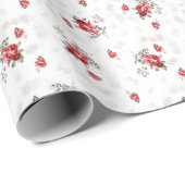 ヴィンテージ素朴レッドローズパターン ラッピングペーパー (ロールコーナー)