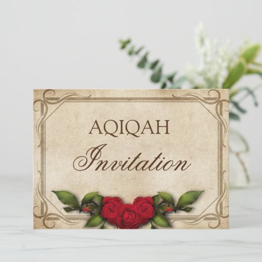 ヴィンテージ素朴レッドローゼベビーガールアクイカ 招待状 (スタンド正面)