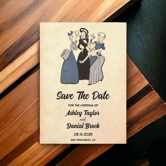 ヴィンテージ素朴レトロおもしろいウェディング日付の保存 招待状