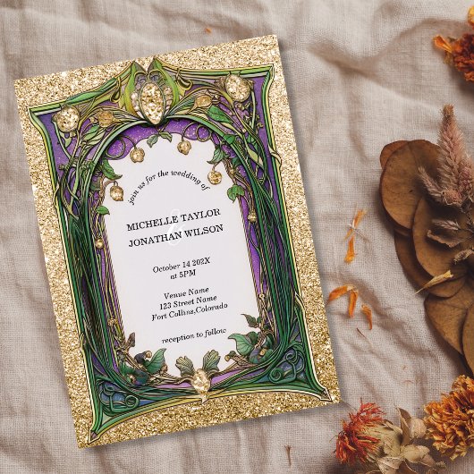 ヴィンテージ素朴レトロアールヌーボー植物学フローラ 招待状