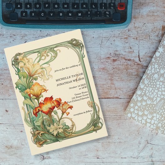 ヴィンテージ素朴レトロアールヌーボー植物学フローラ 招待状