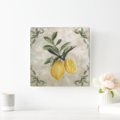 ヴィンテージ素朴レモン スクエア壁時計 (ホーム)