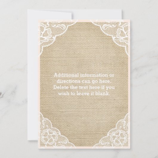 ヴィンテージ素朴レースのブライダルシャワー招待 招待状 (裏面)