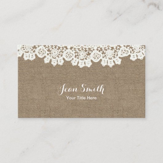 ヴィンテージ素朴レース&バーラップイベント計画クラフト 名刺 (正面)