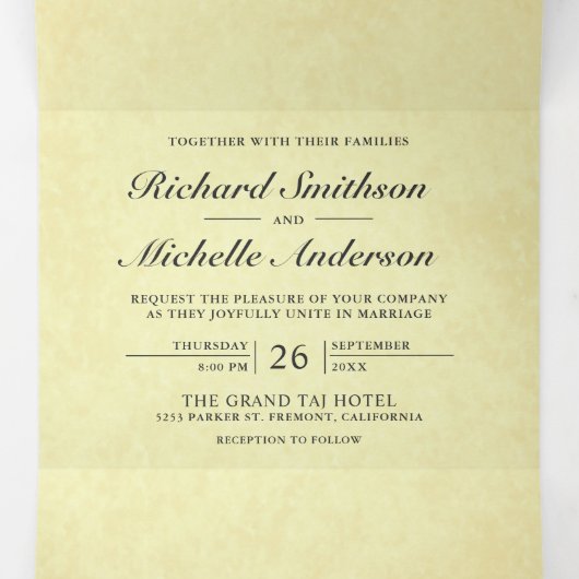 ヴィンテージ素朴ロマンの鳥のカップル結婚ズ 三つ折り招待状 (内部中)