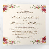 ヴィンテージ素朴ロマンチックフローラ結婚写真 三つ折り招待状 (内部最初)