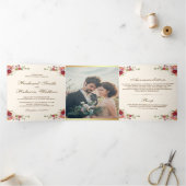 ヴィンテージ素朴ロマンチックフローラ結婚写真 三つ折り招待状 (内部)