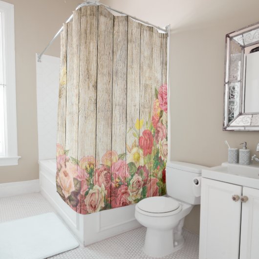 ヴィンテージ素朴ロマンバラウッド シャワーカーテン (インサイチュ)