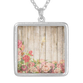 ヴィンテージ素朴ロマンバラウッド シルバープレートネックレス