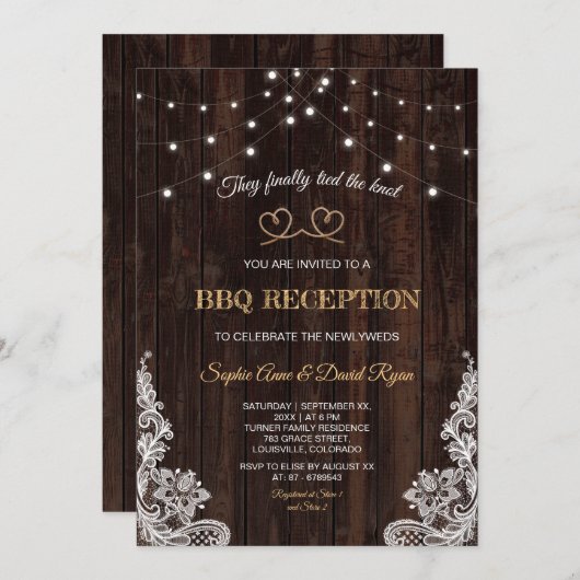 ヴィンテージ素朴ロープウッド我々は結び目を結んだ 招待状 (正面/裏面)