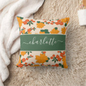 ヴィンテージ素朴ワイルドフラワーオレンジフローラ クッション (ブランケット)