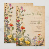 ヴィンテージ素朴ワイルドフラワーボタニカル 招待状 (正面/裏面)