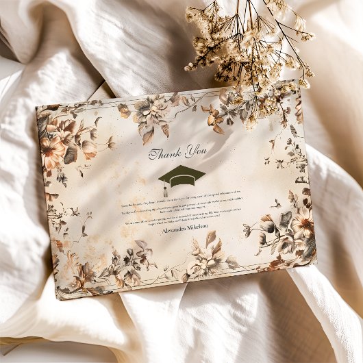 ヴィンテージ素朴ワイルドフラワー開花卒業 サンキューカード