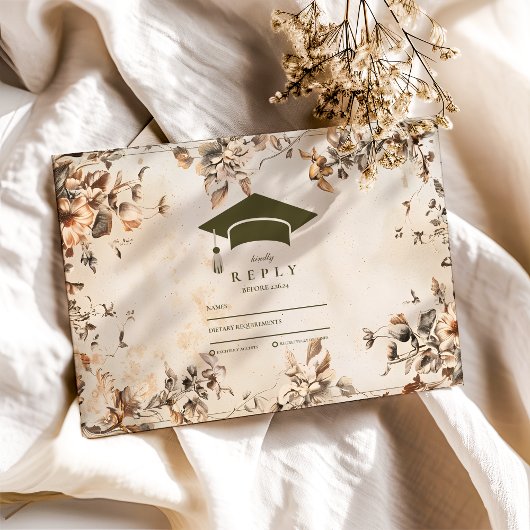 ヴィンテージ素朴ワイルドフラワー開花卒業 出欠カード