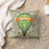 ヴィンテージ素朴ワールドマップホットエアバルーンキッズルーム クッション (ブランケット)