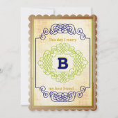 ヴィンテージ素朴中世の青い銅と緑 招待状 (正面)