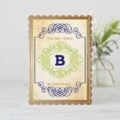 ヴィンテージ素朴中世の青い銅と緑 招待状 (スタンド正面)