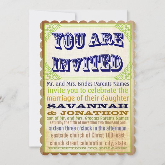 ヴィンテージ素朴中世の青い銅と緑 招待状 (裏面)