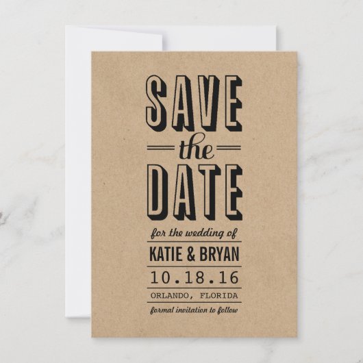 ヴィンテージ素朴保存の日付カード |クラフト紙 セーブザデート (正面)